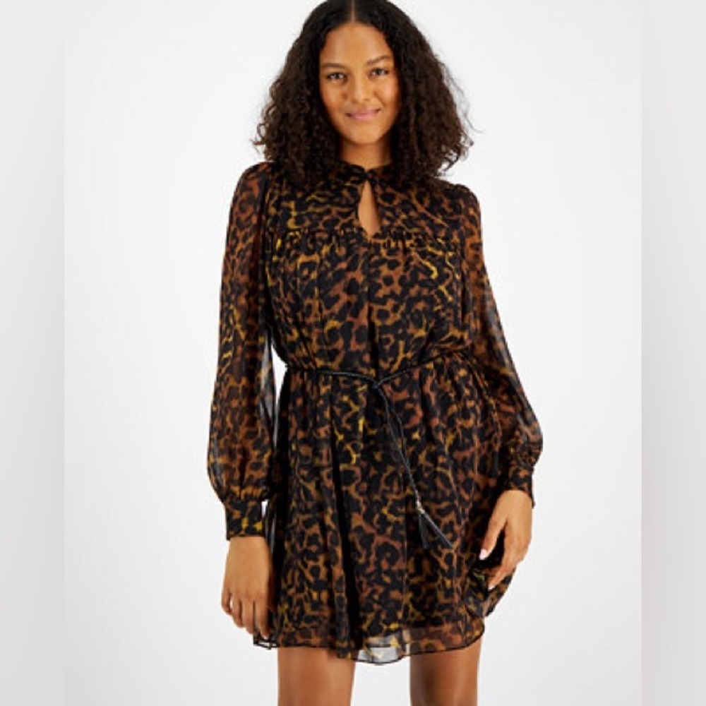 Guess Brown Leopard Print Midi Dress